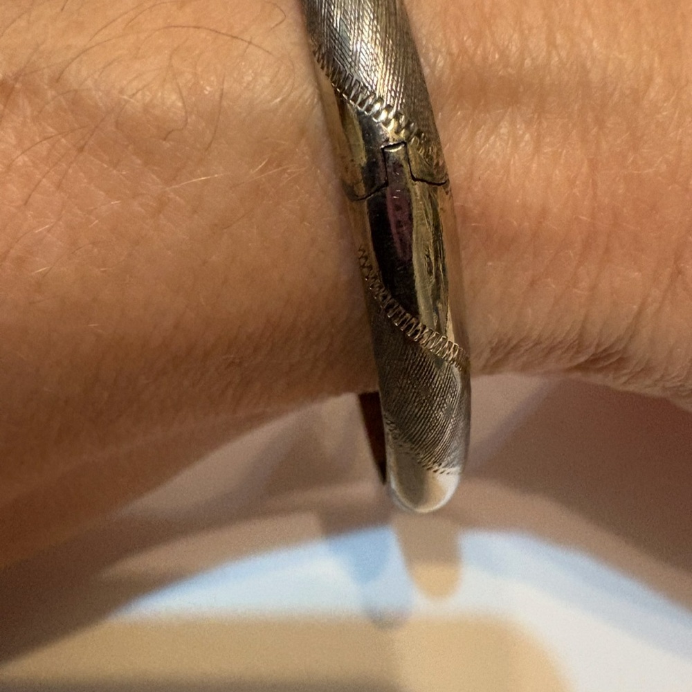 925 Stamped Silver Bracelet Etched Vintage With Safety Latch